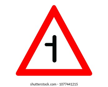 Vector illustration of a Junction with a minor side road Warning Traffic Sign