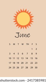 Vector illustration june 2024 calendar
