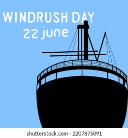 Vector illustration of June 22 Windrush Day. Immigrant ship on the beach. Great for commemorative posters