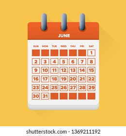 Ilustración vectorial. Mes de junio para el calendario 2019