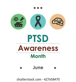 Vector Illustration / June Is PTSD Awareness Month / Posttraumatic Stress Disorder 