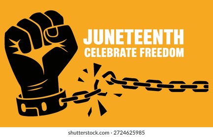 Ilustración vectorial para la mano negra Juneteenth levantada en puño con el ícono de las esposas Afiche de celebración del 19 de junio Día histórico importante y temas de concienciación