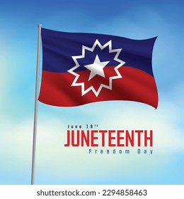 vector illustration of Juneteenth Flag flying in sky 