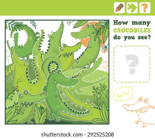 Vector Illustration. Jungle. Education Counting Game for Children. How many crocodiles do you see?