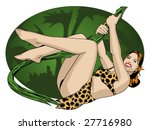 vector illustration of a jungle woman swinging from a vine
