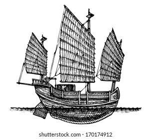 vector illustration of a junk stylized as engraving.