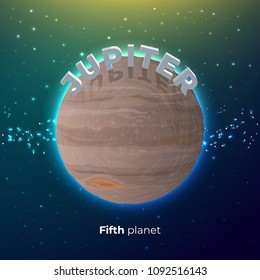 Vector illustration of jupiter. Fifth planet from the sun icon. Space background