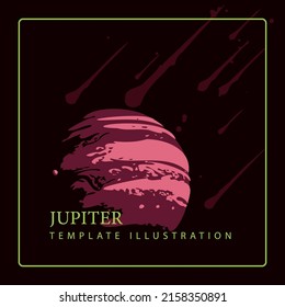 Vector illustration of the Jupiter planet on the background of space. Modern technology galaxy design template with text.