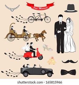 vector illustration of Just Married design set