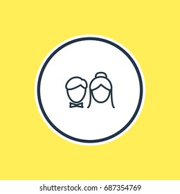 Vector Illustration Of Just Married Outline. Beautiful Engagement Element Also Can Be Used As Couple Element.