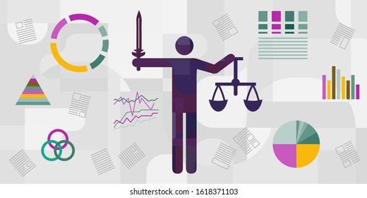 Vector Illustration Of Justice And Fairness Strict Rules And Proper Decision Symbols