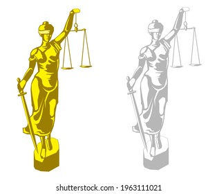 Vector illustration Justice Goddess Themis, lady justice Femida in two color styles