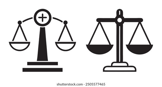 Vector illustration of a justice scale icon symbolizing fairness, law, and balance. Perfect for legal, judicial, and law-related projects.