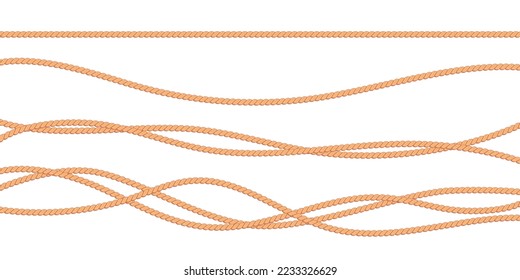 Vector illustration of jute cords isolated on white background. Realistic vintage ropes decoration elements.
