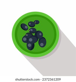 Ilustración vectorial, fruta húmeda o uvas javanesas en un cuenco verde con fondo blanco aislado 