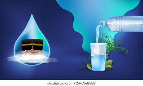 Vector illustration of Kaaba and glass of Zamzam water