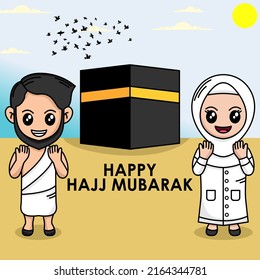 Vektorgrafik der Kaaba, Hajj Eid Al-Adha und Menschen auf Hajj