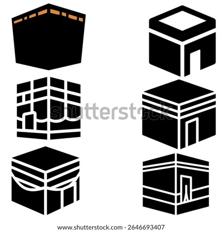 Vector illustration of a Kaaba icon design template, ideal for Islamic graphics, pilgrimage themes, or religious app interfaces.