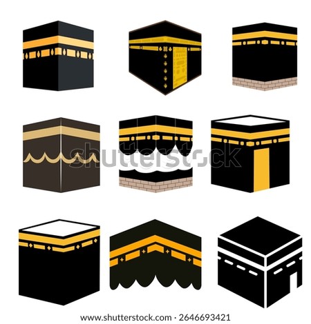 Vector illustration of a Kaaba icon design template, ideal for Islamic graphics, pilgrimage themes, or religious app interfaces.