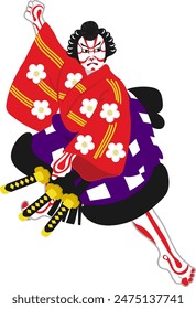 Vector illustration of a kabuki actor posing bravely