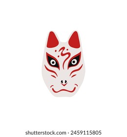 Vector illustration of a Kabuki mask, ideal for theatrical events or as an icon. Traditional Japanese animal demon mask design, ideal as a sticker, on an isolated background.