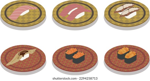 Vector illustration of a kaitenzushi sushi 04