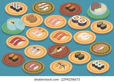 Vector illustration of a kaitenzushi sushi