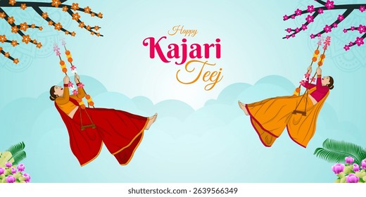 Vector illustration of Kajari Teej social media template