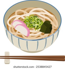 Vektorgrafik von Kake Udon mit Stäbchen