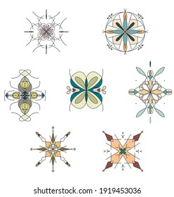 vector illustration kaleidoscope patterns coloring symbol tattoo sketch fractal art mandala