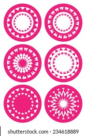 Vector illustration of kaleidoscopic circular patten design in red isolated on white background