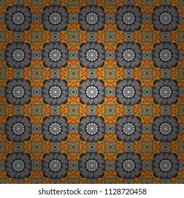 Vector illustration. Kaleidoscopic seamless pattern in brown, gray and orange colors. It can be used in the design of textiles, in the printing industry.