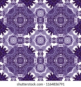 Vector illustration. Kaleidoscopic seamless pattern in brown, violet and gray colors. It can be used in the design of textiles, in the printing industry.