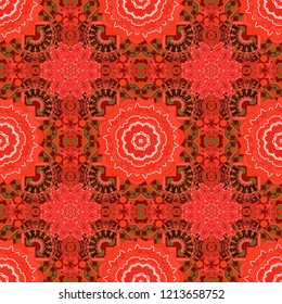Vector illustration. Kaleidoscopic seamless pattern in brown, red and orange colors. It can be used in the design of textiles, in the printing industry.