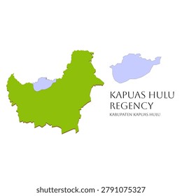 Vector illustration of the Kalimantan map in Indonesia, highlighting Kapuas Hulu Regency located in West Kalimantan Province. Detailed administrative map design suitable for geographic and educational