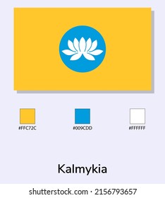 Vector Illustration of Kalmykia flag isolated on light blue background. Illustration Kalmykia flag with Color Codes. As close as possible to the original. ready to use, easy to edit. 
