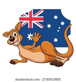 Ilustración vectorial de canguro con la bola que presenta la bandera australiana aislada en el fondo blanco conveniente para los deportes, nacional, animal, y Australia diseños temáticos
