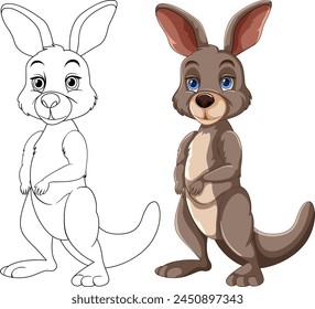 Vector illustration of a kangaroo, before and after.