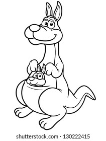 Vector illustration of Kangaroo cartoon - Coloring book