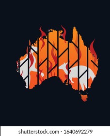 vector illustration of a kangaroo escaping from wild fire in Australia