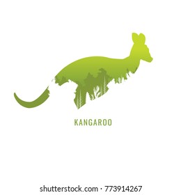 vector illustration kangaroo green Wildlife on white background. park. nature. logo