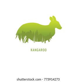 vector illustration kangaroo green Wildlife on white background. park. nature. logo