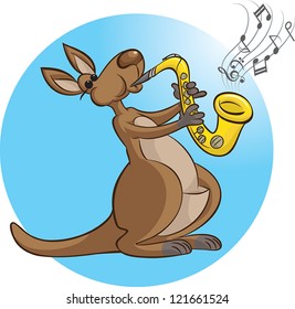 vector illustration of a kangaroo mascot playing saxophone
