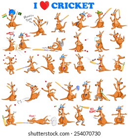 vector illustration of kangaroo playing cricket