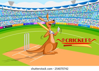 vector illustration of kangaroo playing cricket