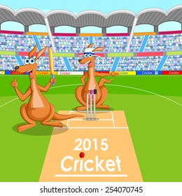 vector illustration of kangaroo playing cricket
