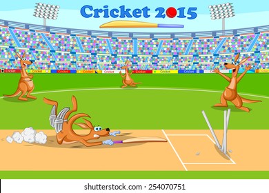 vector illustration of kangaroo playing cricket