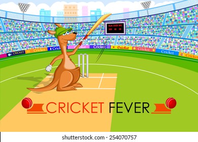 vector illustration of kangaroo playing cricket
