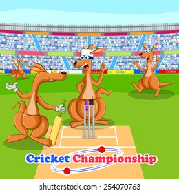 vector illustration of kangaroo playing cricket