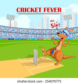 vector illustration of kangaroo playing cricket